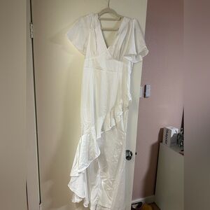Lulu's White Asymmetrical Ruffle Dress